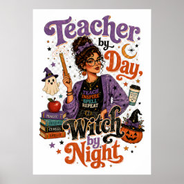 Poster Cartaz de Halloween Professor de Dia Bruxa de Noit