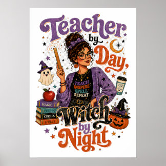 Poster Cartaz de Halloween Professor de Dia Bruxa de Noit
