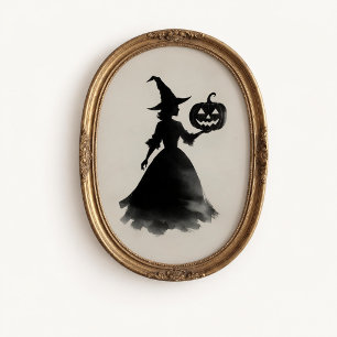 Poster Cartaz de Halloween Vintage Witch Jack-o-Lantern