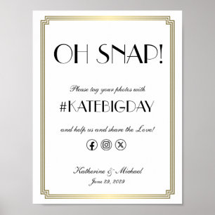 Poster Cartaz de Hashtag de Casamento Oh Snap Art Déco El