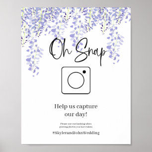 Poster Cartaz de Hashtag de Casamento Oh Snap Wisteria