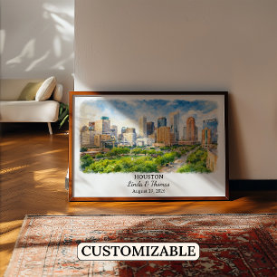 Poster Cartaz de Houston Texas, Aquarela, Personalizado