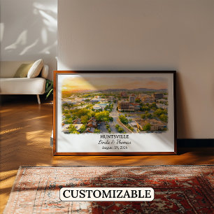 Poster Cartaz de Huntsville Alabama, Aquarela, Personaliz