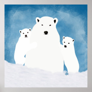Poster Cartaz de Ilustração da Mãe de Urso Polar com Filh