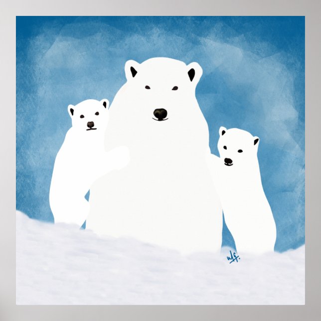 Poster Cartaz de Ilustração da Mãe de Urso Polar com Filh (Frente)
