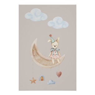 Póster Cartaz de Ilustração de Boneca Fofa na Lua Crescen