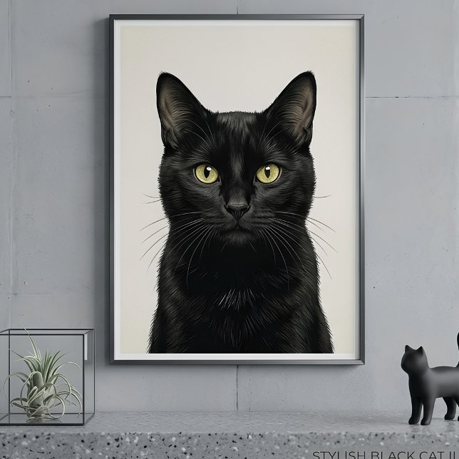 Poster Cartaz de Ilustração de Gato Preto Elegante (Criador carregado)