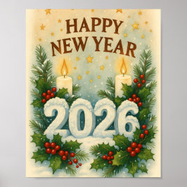 Poster cartaz de inverno de ano novo aconchegante e feliz