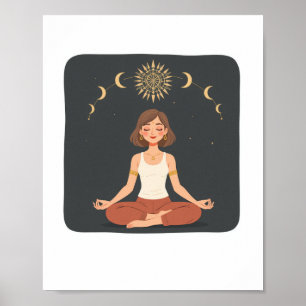 Poster Cartaz de Ioga Meditando Fases da Lua Cósmica
