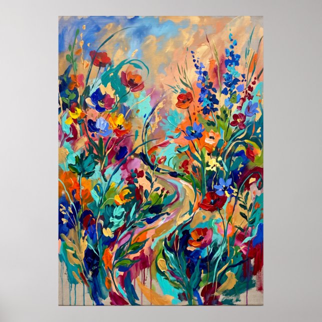 Poster Cartaz de Jardim de Flores Silvestres Colorido (Frente)