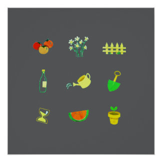Póster Cartaz de jardinagem moderno em fundo cinza escuro