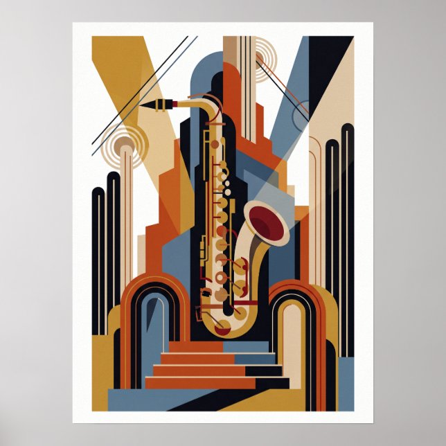 Poster Cartaz de Jazz Art Déco Simples Vintage (Frente)