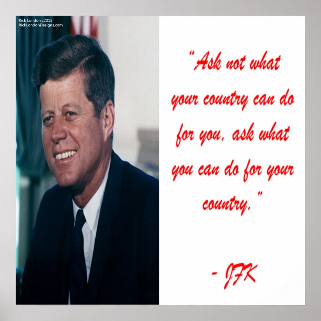 Poster Cartaz de JFK & Citação Pergunte Não (Frente)