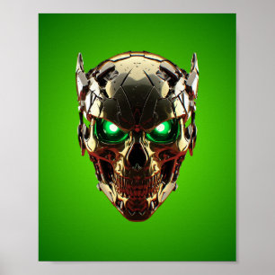 Poster Cartaz de Jogo Cyberpunk Mecha Skull Verde Neon