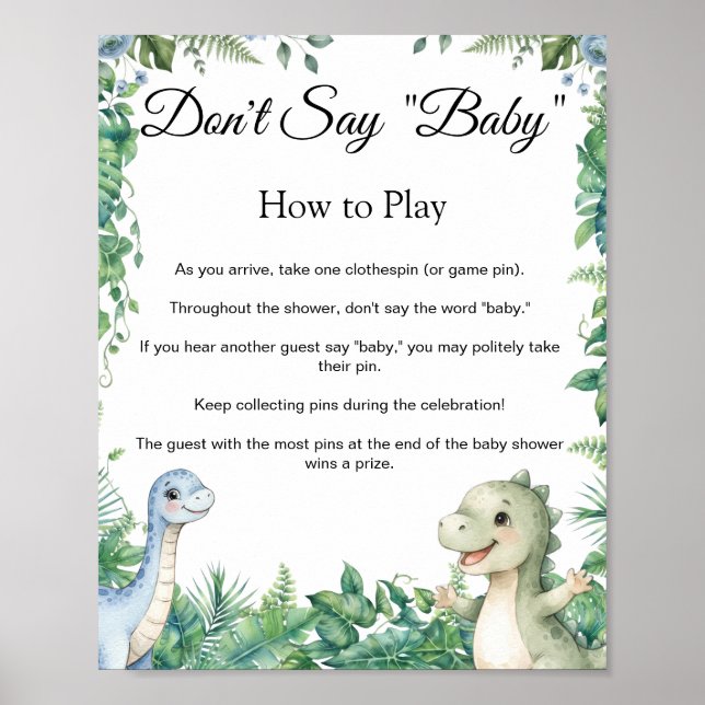 Poster Cartaz de Jogo de Chuveiro de Bebê Dinosaur Don't  (Frente)