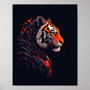 Poster Cartaz de Jogo Neon Mecha Cyberpunk Tigre