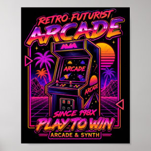 Poster Cartaz de Jogo Neon Synthwave Arcade Futurista Ret