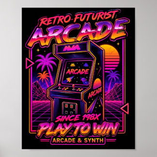 Poster Cartaz de Jogo Neon Synthwave Arcade Futurista Ret