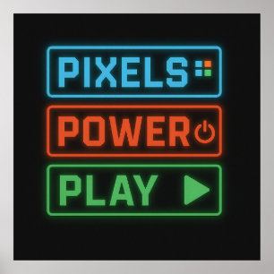 Poster Cartaz de Jogos – Arte Neon Pixels Power Play para