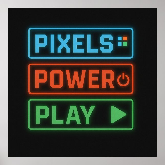 Poster Cartaz de Jogos – Arte Neon Pixels Power Play para (Frente)