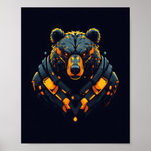 Poster Cartaz de Jogos Neon Mecha Cyberpunk Urso