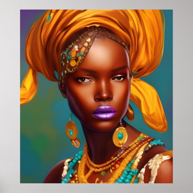Poster cartaz de jóias de ouro de mulher princesa african (Frente)