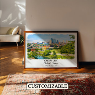 Poster Cartaz de Kansas City Kansas, Aquarela, Personaliz