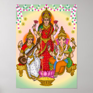 Poster Cartaz de Lakshmi Saraswati Ganesha