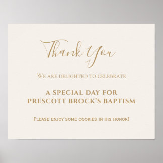 Poster Cartaz de Lembrança de Batismo com Caligrafia Dour