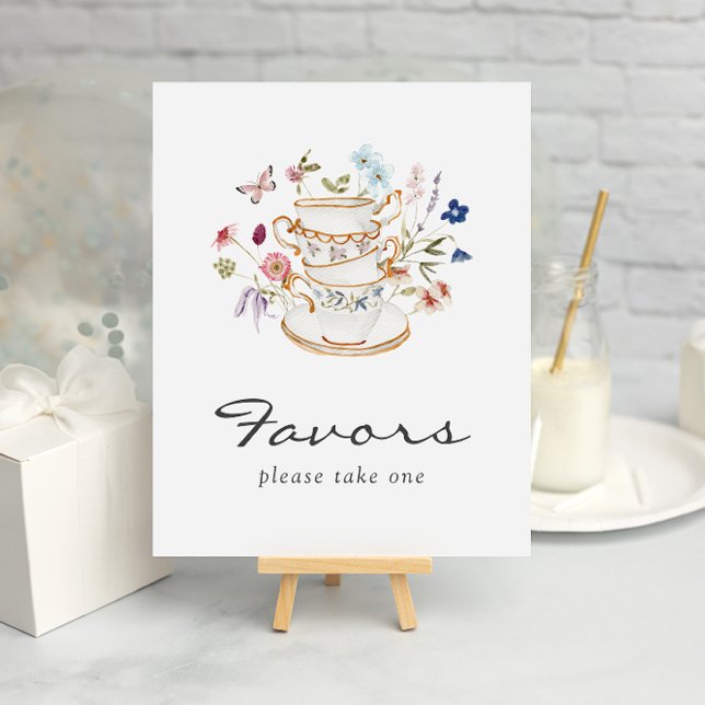 Póster Cartaz de Lembranças de Chá de Noiva (Elegant Floral Tea Party Bridal Favors Poster with Butterfly by Painted Paperie
)