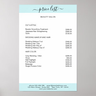 Poster Cartaz de Lista de Preços Azul Branco Simples