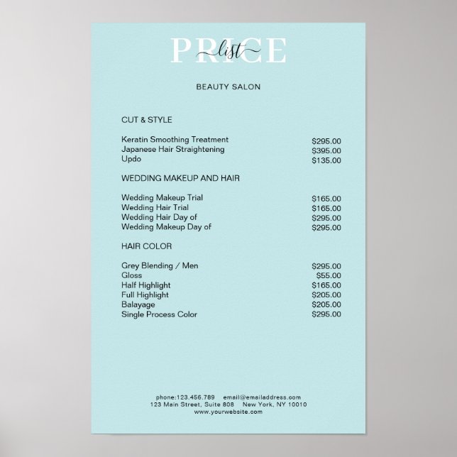 Poster Cartaz de Lista de Preços Azul Simples (Frente)