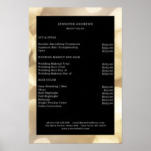 Poster Cartaz de lista de preços Bokeh dourado moderno