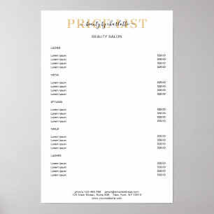 Poster Cartaz de Lista de Preços Branco Moderno