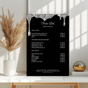 Poster Cartaz de Lista de Preços Brilho Preto Prata Moder