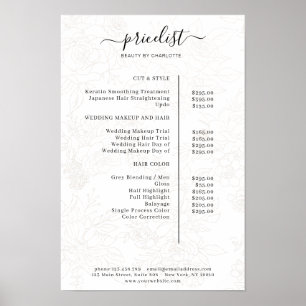 Poster Cartaz de Lista de Preços de Estampa Floral