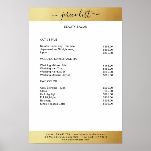 Poster Cartaz de Lista de Preços de Ouro Branco Simples (Frente)
