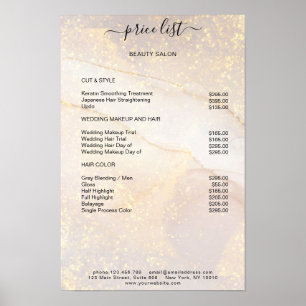 Poster Cartaz de Lista de Preços de Salão Glitter Mármore