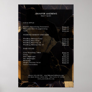 Poster Cartaz de Lista de Preços de Salão Preto Dourado d