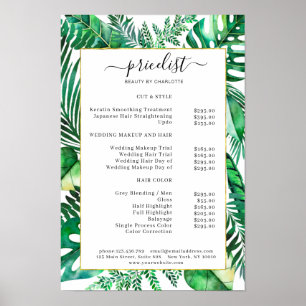 Poster Cartaz de Lista de Preços de Salão Tropical