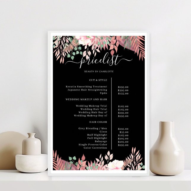Poster Cartaz de Lista de Preços do Salão Boho Greenery (Boho Greenery Salon Price List Poster)