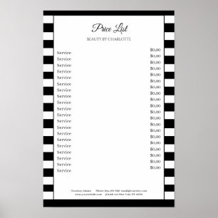 Poster Cartaz de Lista de Preços do Salão de Listras Mode
