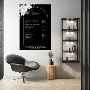 Poster Cartaz de Lista de Preços do Salão Preto com Flore