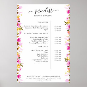 Poster Cartaz de Lista de Preços Floral