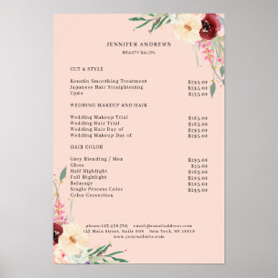 Poster Cartaz de Lista de Preços Floral Moderno