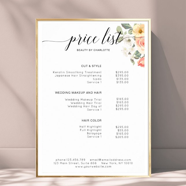 Poster Cartaz de lista de preços floral moderno (Modern, floral price list Poster)