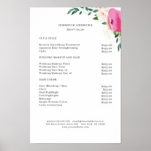 Poster Cartaz de Lista de Preços Floral Moderno