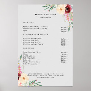 Poster Cartaz de lista de preços floral moderno