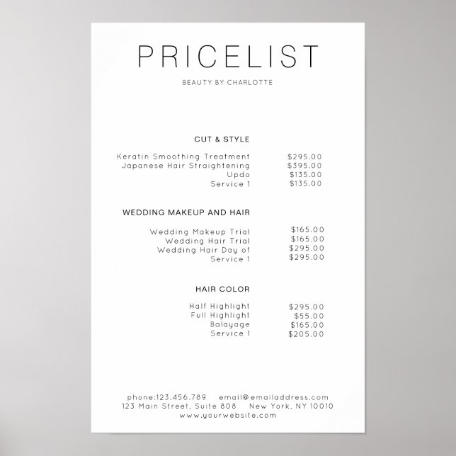 Poster Cartaz de lista de preços moderno (Frente)