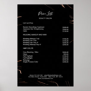 Poster Cartaz de Lista de Preços Preto Rosegold de Mármor